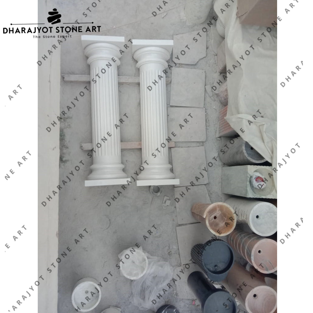 Handcrafted Luxury Home Traditional White Stone Pillar