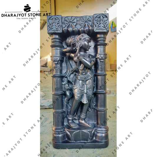 Hand-Carved Radha Black Stone Idol