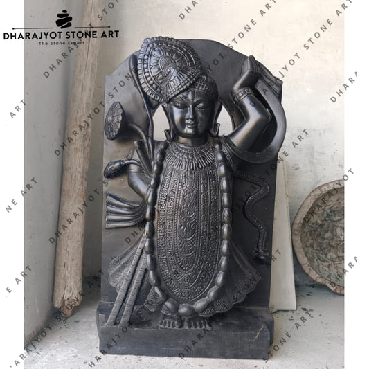 Black Marble Hand Carved Shreenathji God Statue