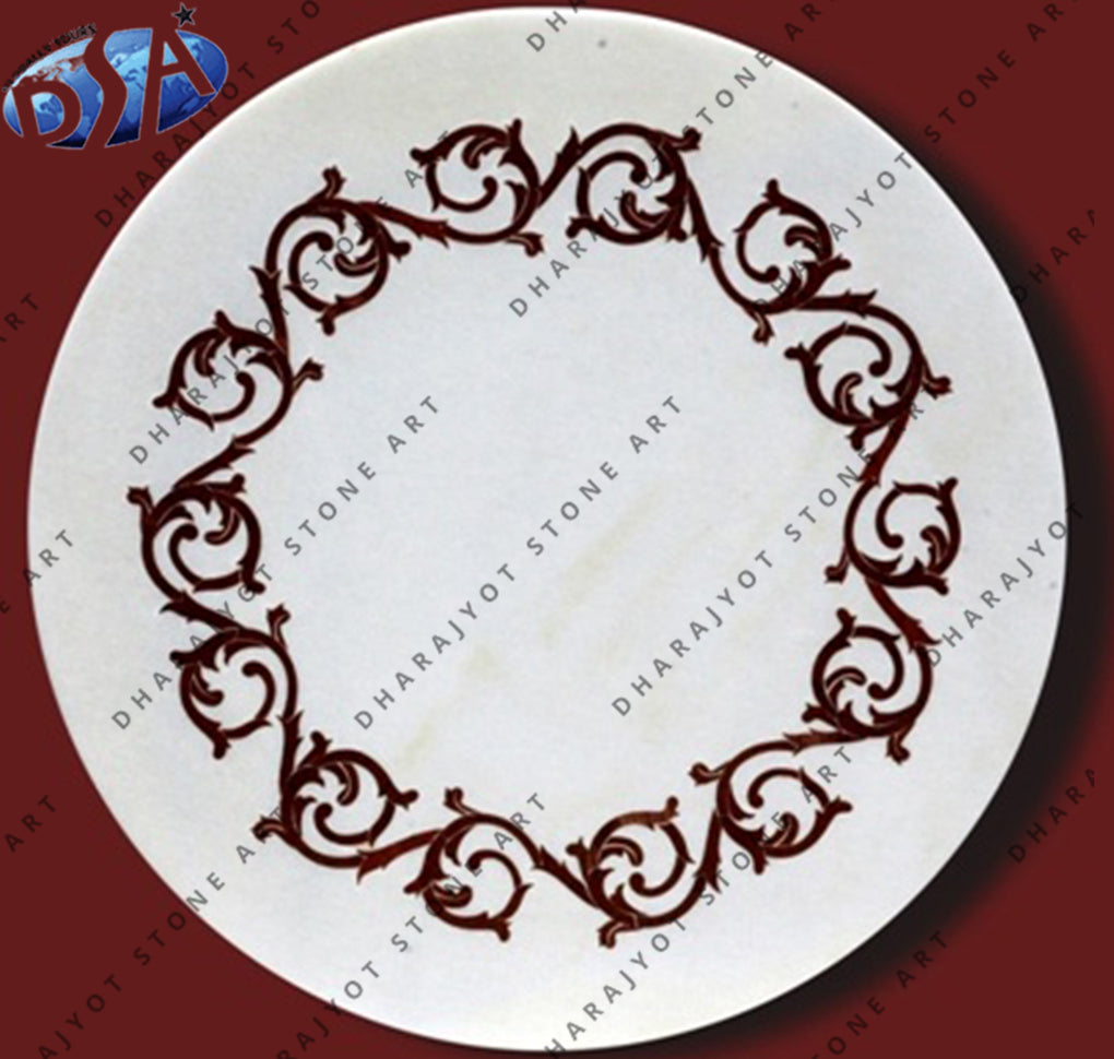 Natural Stone Round Shap White Marble Stone Inlay Table Top