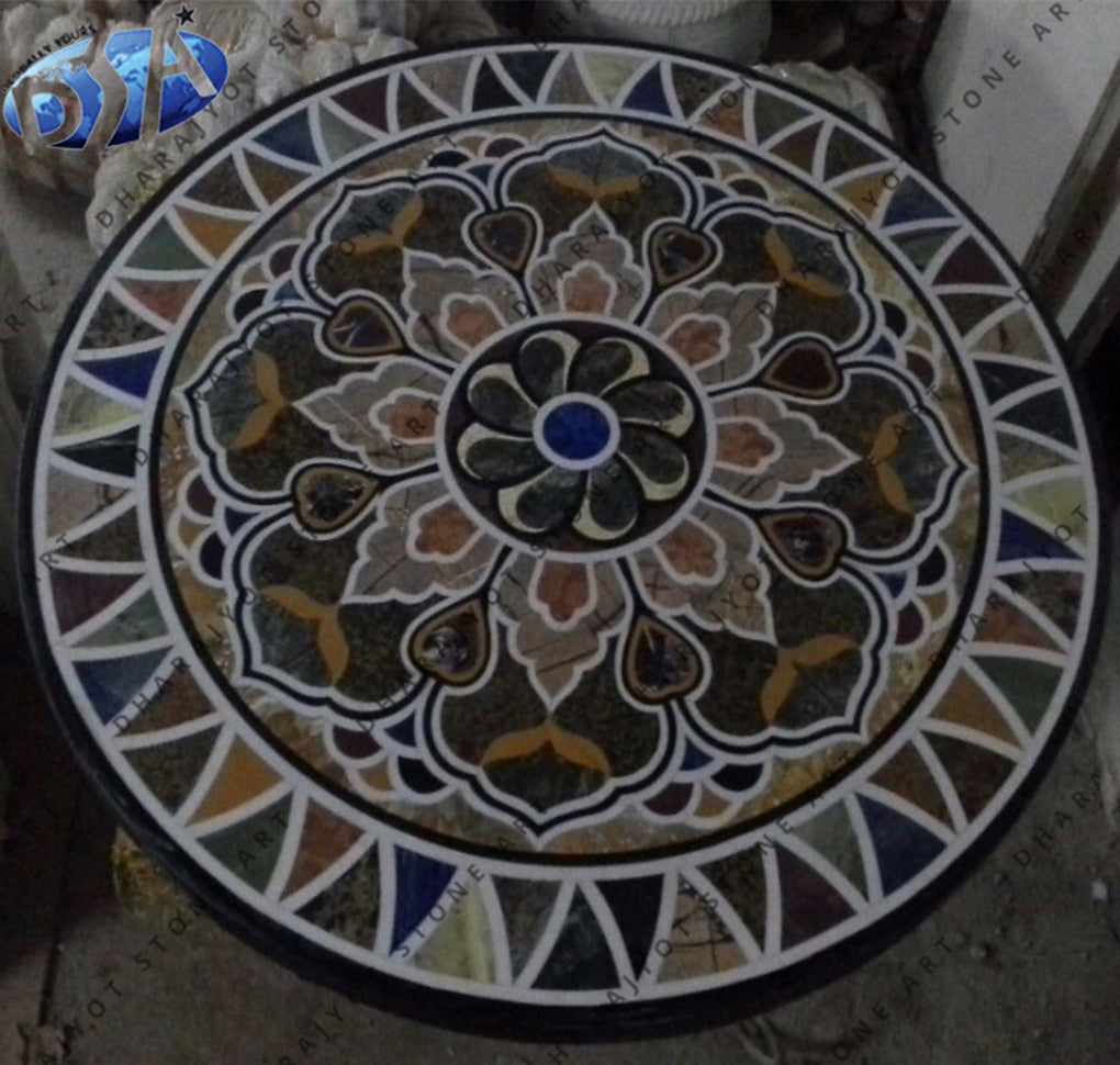 Home Decor Black Marble Round Inlay Table Top