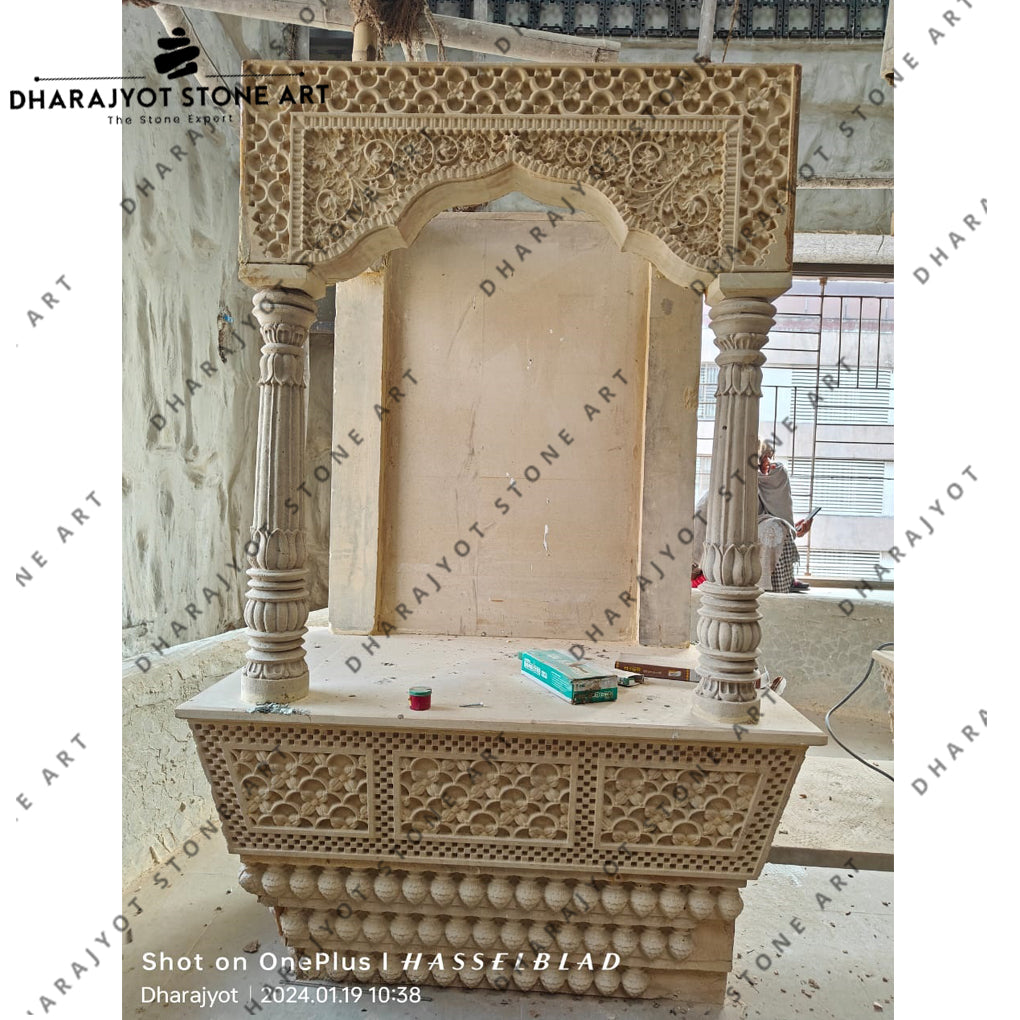 Natural Sandstone Polish Hand Carved Designer Temple