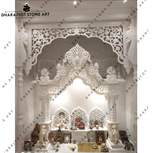 Hand Carved White Natural Marble Temple For Home