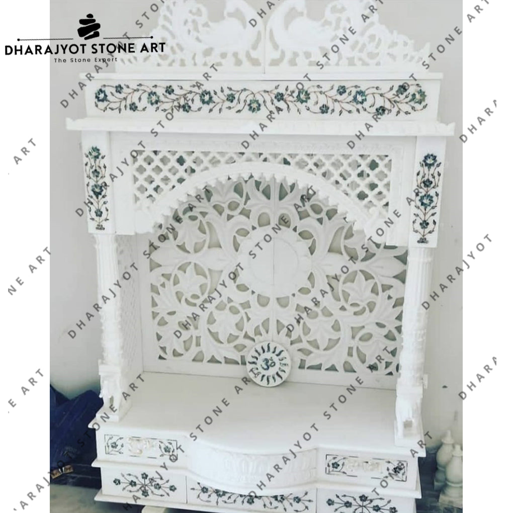 Home Decor Hand Carved Indian White Marble Temple