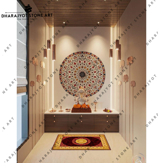 Excellent Design Inlay Handmade White Marble Round Shape Temple