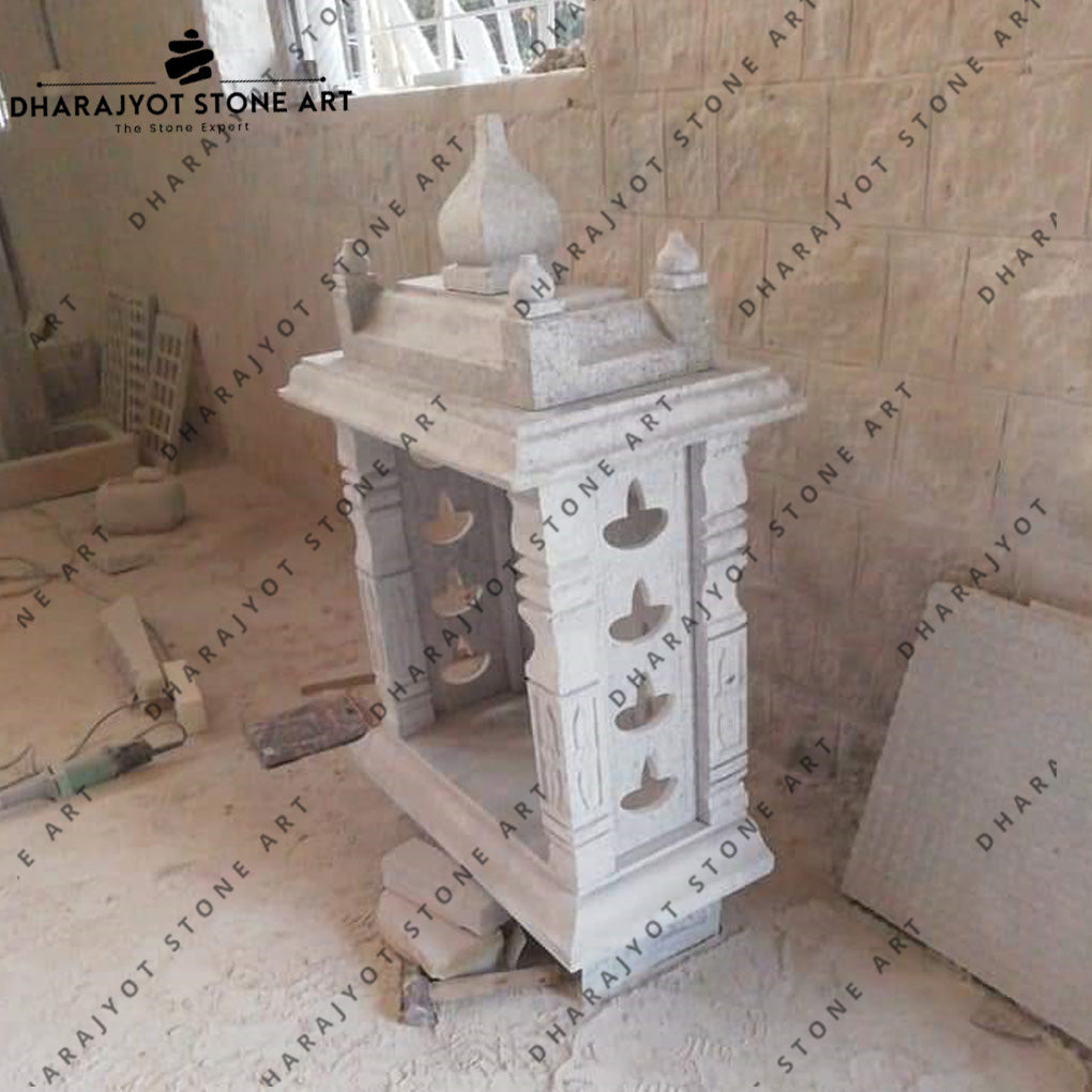Elegant Hand-Carved Natural White Marble Home Mandir