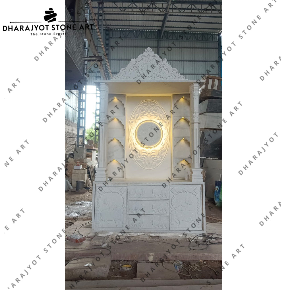 Luxury Hand-Carved Floral White Marble Home Temple