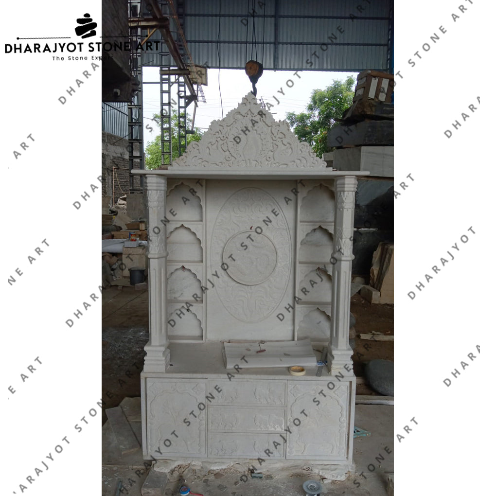 Luxury Hand-Carved Floral White Marble Home Temple