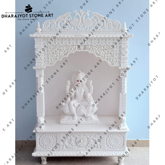 Hand Carved Decorative White Marble Home Temple Mandir with Lakshmi Statue