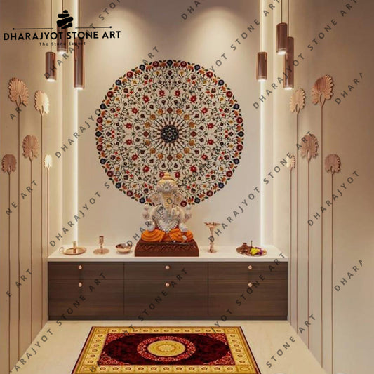 Luxury Handcrafted Marble Inlay Ganesh Wall Mural Temple