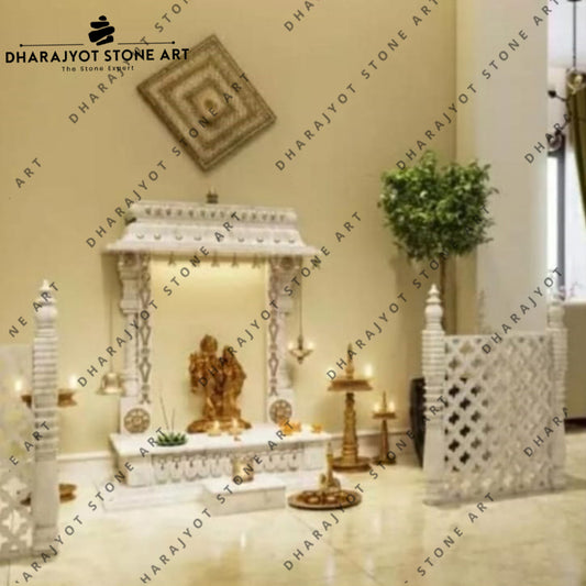 Decorative Jali Partition Handcrafted White Marble Home Temple