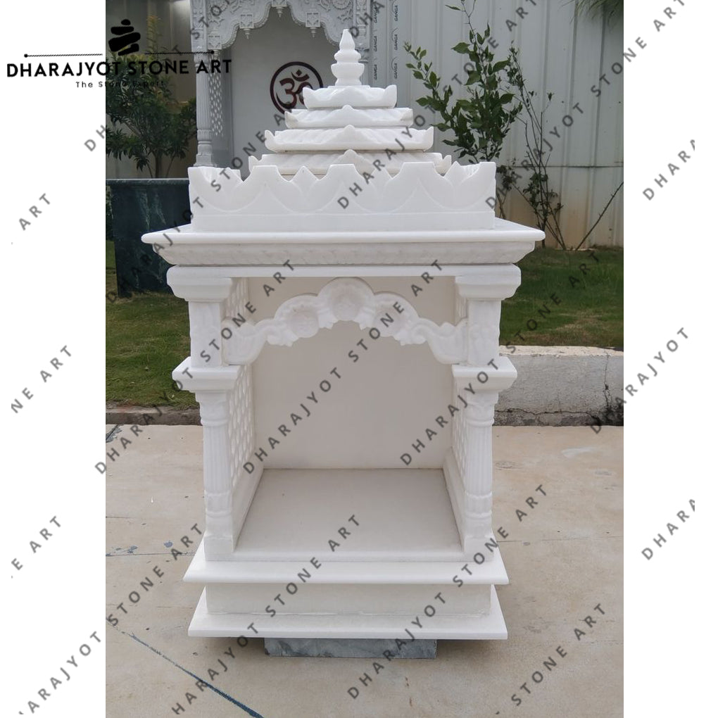 Elegant Pillars and Decorative Hand-Carved White Marble Temple for Home