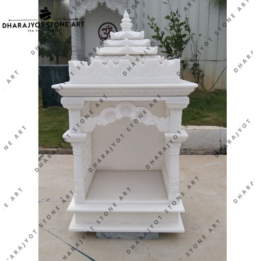 Elegant Pillars and Decorative Hand-Carved White Marble Temple for Home