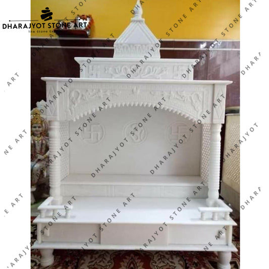 Traditional Hand Carved Hindu White Marble Temple