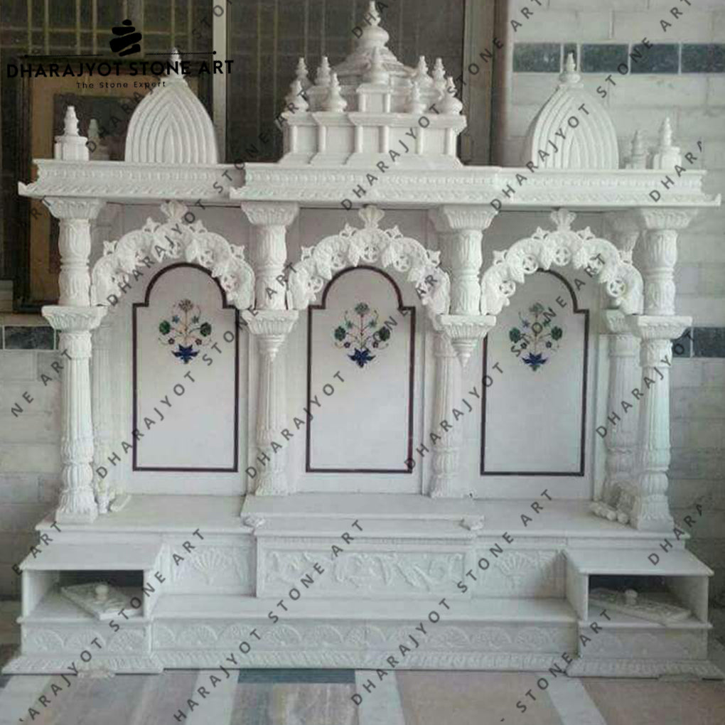 Traditional Shikhar And Decorative Pillar Hand Carved White Marble Jain Temple