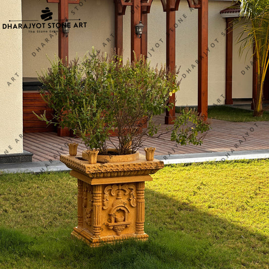 Yellow Sandstone Designer Tulsi Kyara with Deepak Holder