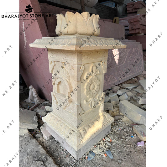 Home Decoration Hand Carving Yellow Sandstone Tulsi Kyara