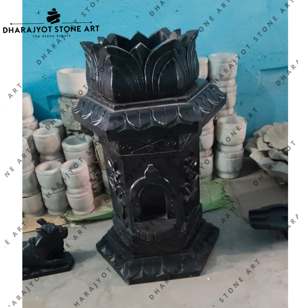 Handcrafted Black Granite Tulsi Kyara with Lotus Crown