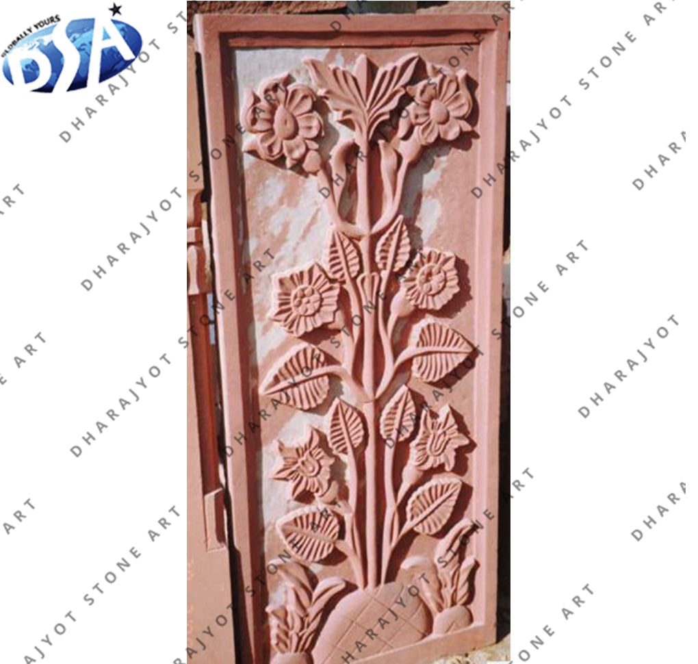 Home Decoration Flower Red Marble Relief Wall Hanging