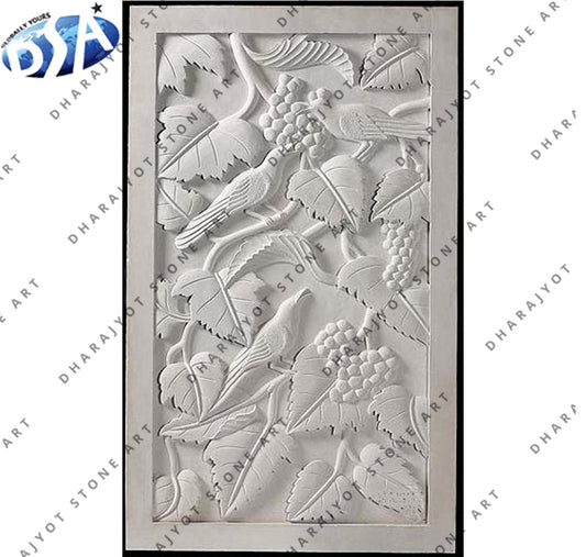 Natural Stone Carved White Marble Flower Wall Hanging