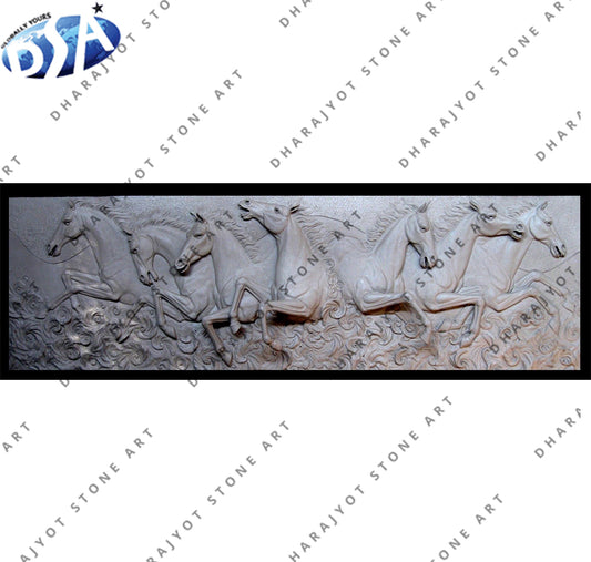 White Sandstone Seven Horses Wall Hanging