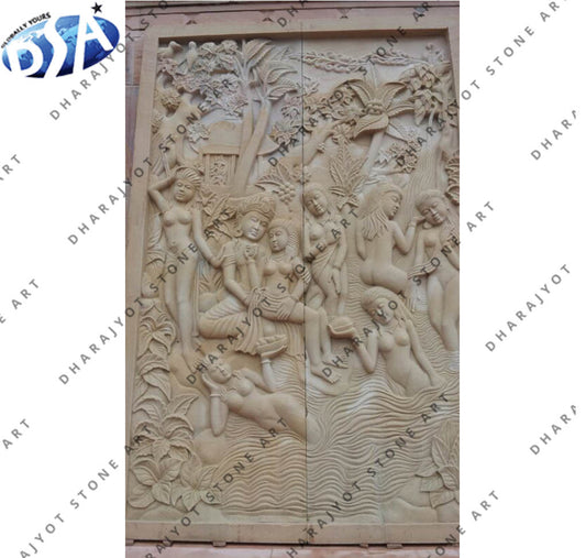 Beige Marble Statue Naked Woman Statue Relief Wall Hanging