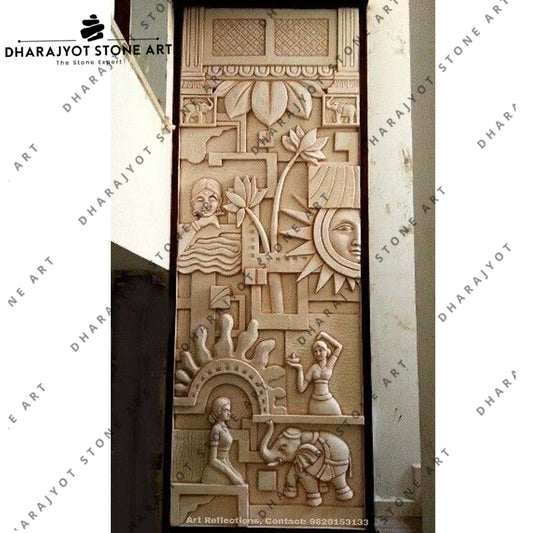 Yellow Sandstone Carving Decorative Mural For Wall
