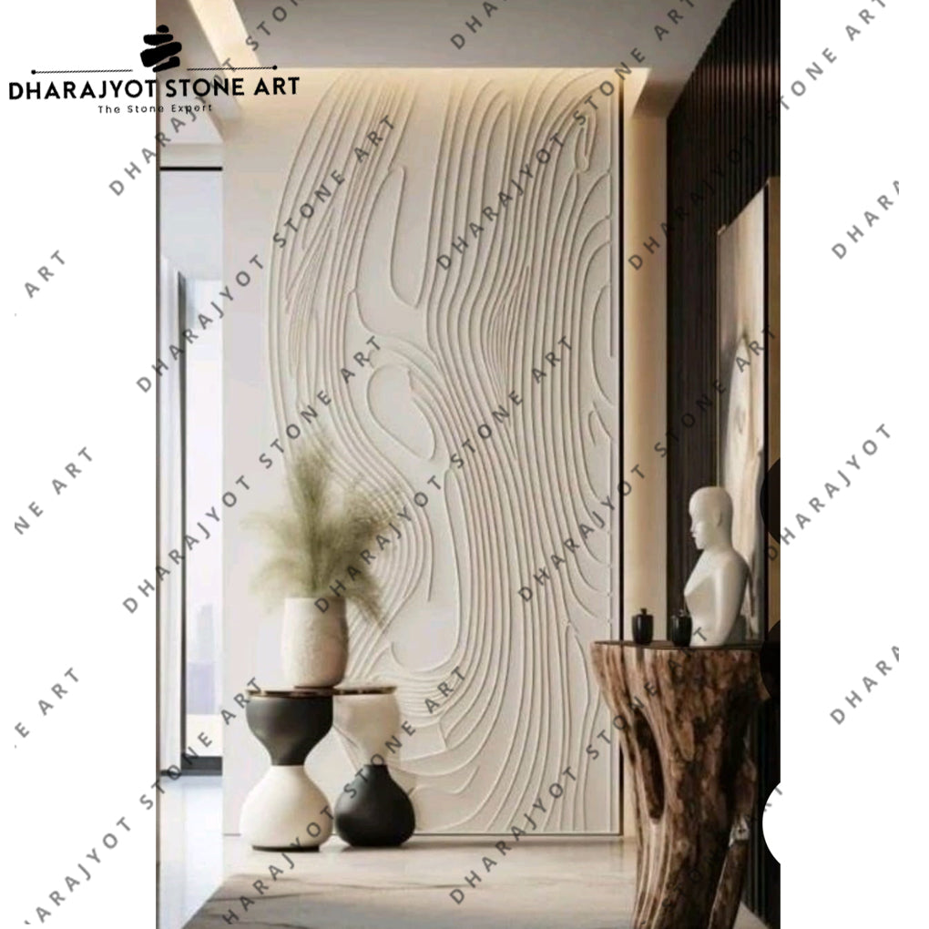 Modern 3D Flow Line Design White Stone Wall Mural