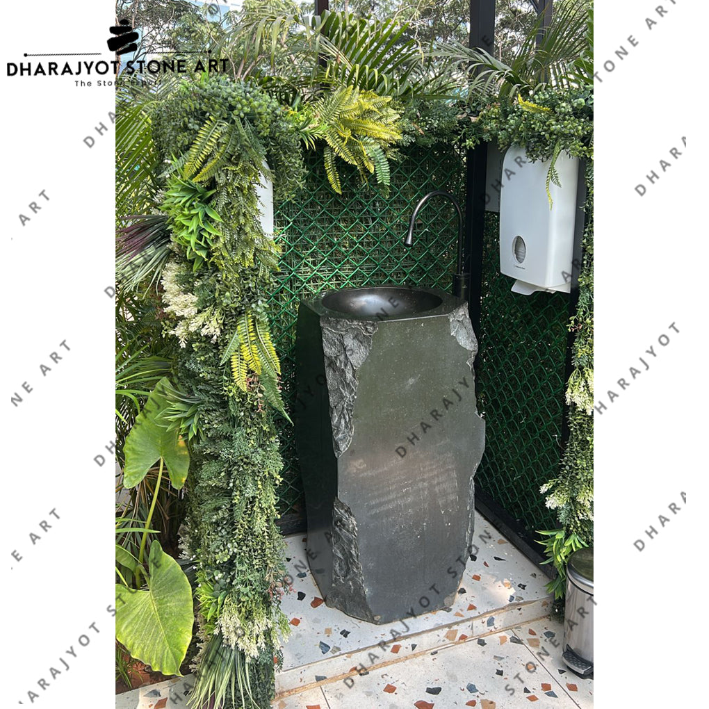 Elegant Outdoor Garden Hand-Carved Natural Raw Rock Stone Washbasin