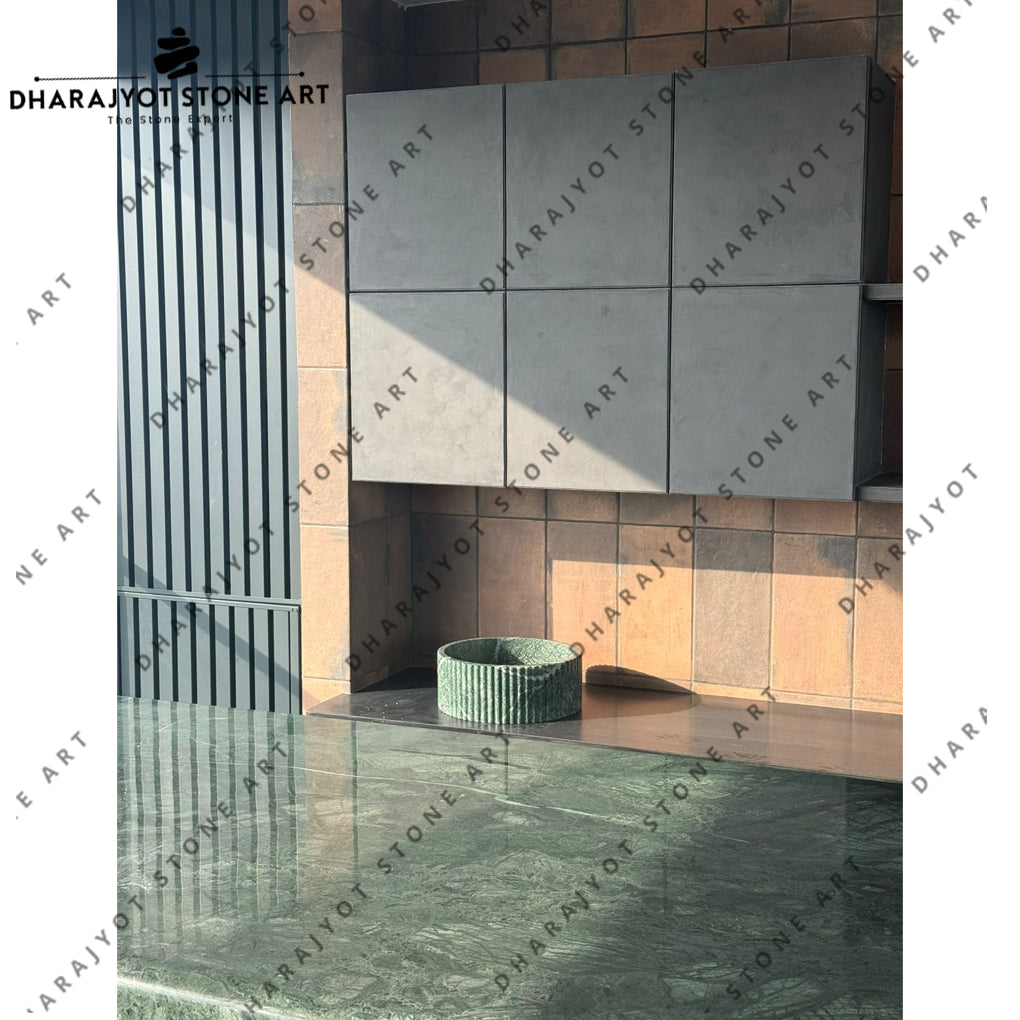 Luxury Hand-Carved Green Round Marble Stone Washbasin