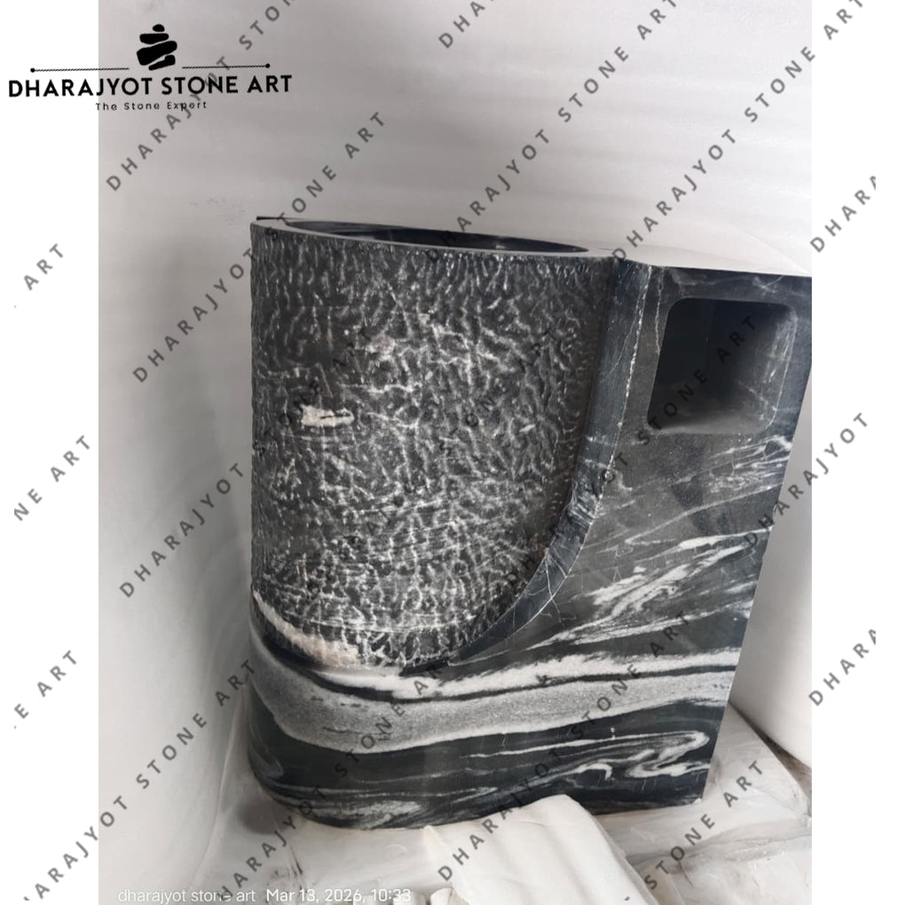 Unique Handcrafted Designer Black Marble Pedestal Wash Basin
