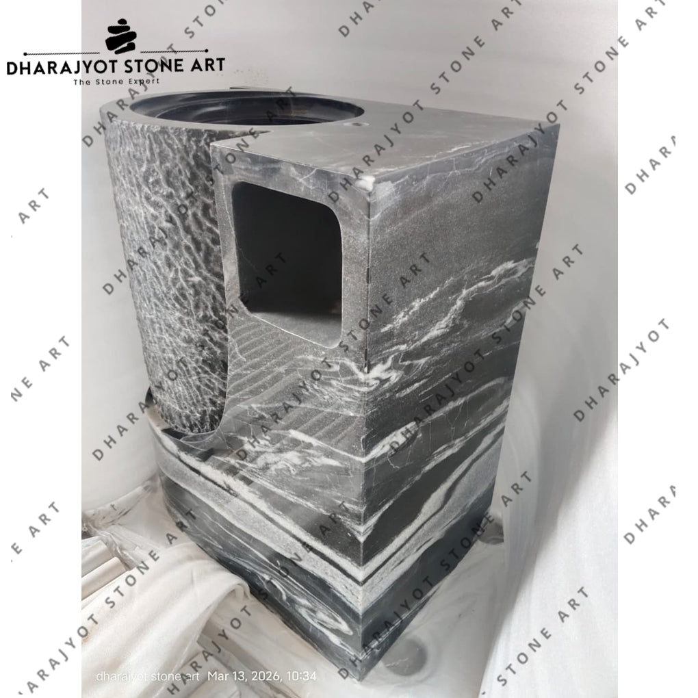 Unique Handcrafted Designer Black Marble Pedestal Wash Basin