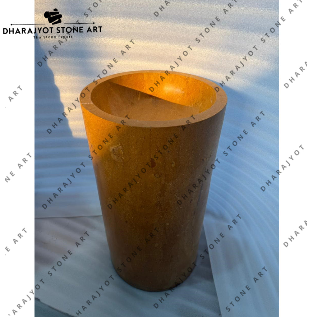Luxury Bathroom Modern Designer Handcrafted Natural Sandstone Pedestal Wash Basin