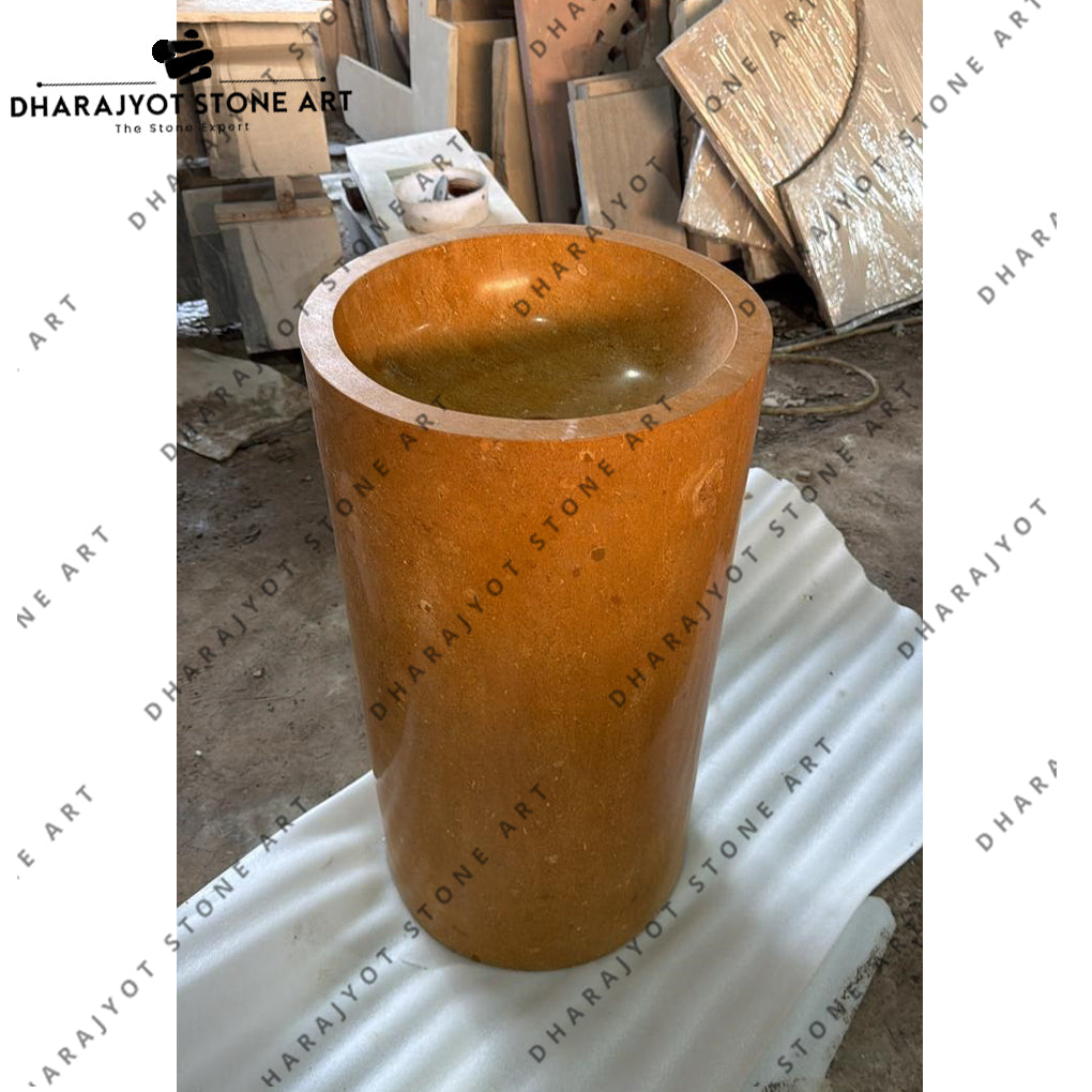 Luxury Bathroom Modern Designer Handcrafted Natural Sandstone Pedestal Wash Basin