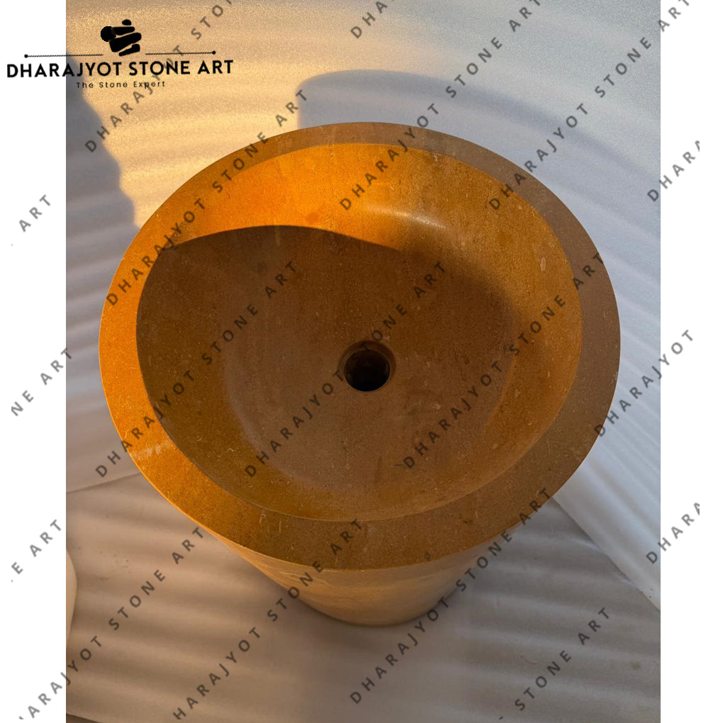 Luxury Bathroom Modern Designer Handcrafted Natural Sandstone Pedestal Wash Basin