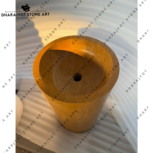 Luxury Bathroom Modern Designer Handcrafted Natural Sandstone Pedestal Wash Basin