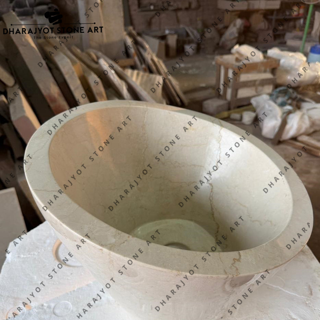 Luxury Bathroom Modern Designer Natural White Marble Stone Vessel Sink