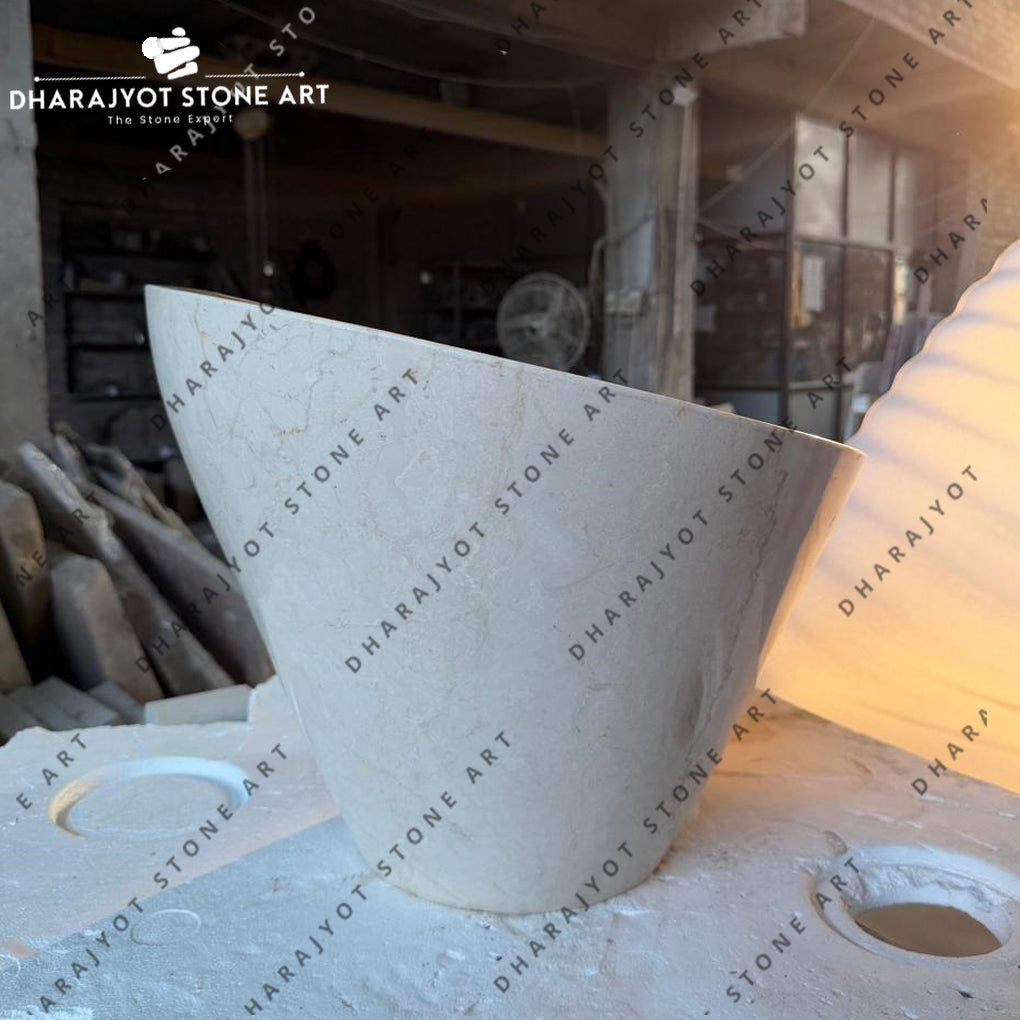 Luxury Bathroom Modern Designer Natural White Marble Stone Vessel Sink