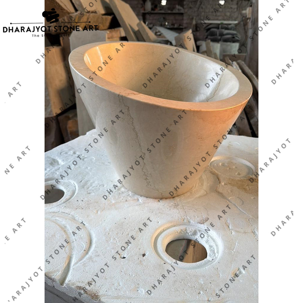 Luxury Bathroom Modern Designer Natural White Marble Stone Vessel Sink