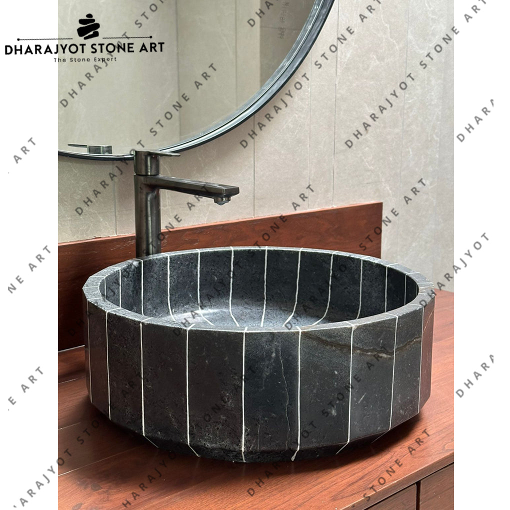 White Round Shape Marble Table Top Wash Basin