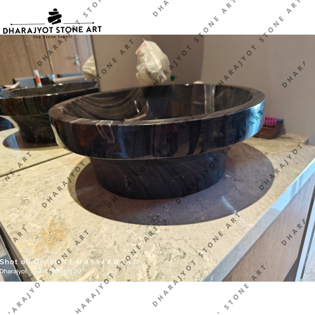 Polished Black Marble Premium Bath Sink