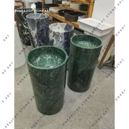 Green Marble Stone Pedestal Wash Basin