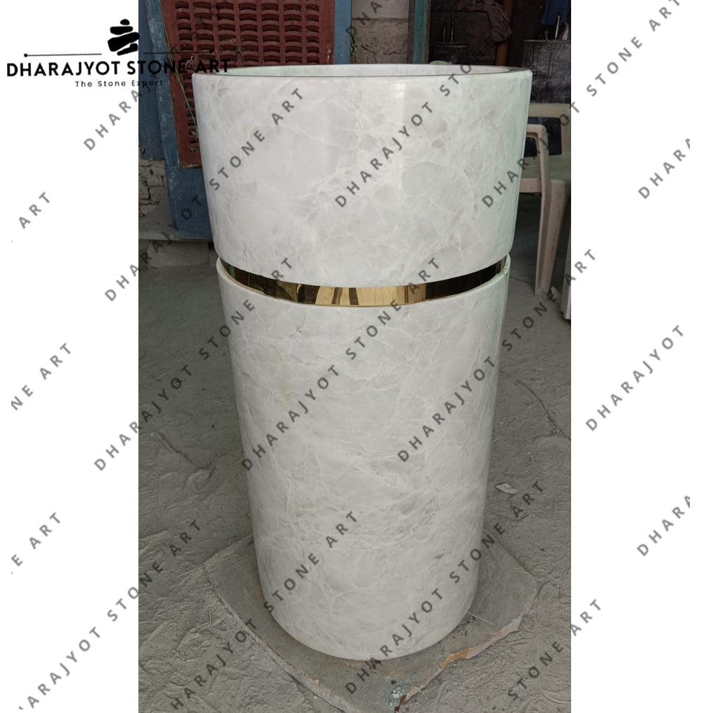 White Marble Handcraft Pedestal Washbasin