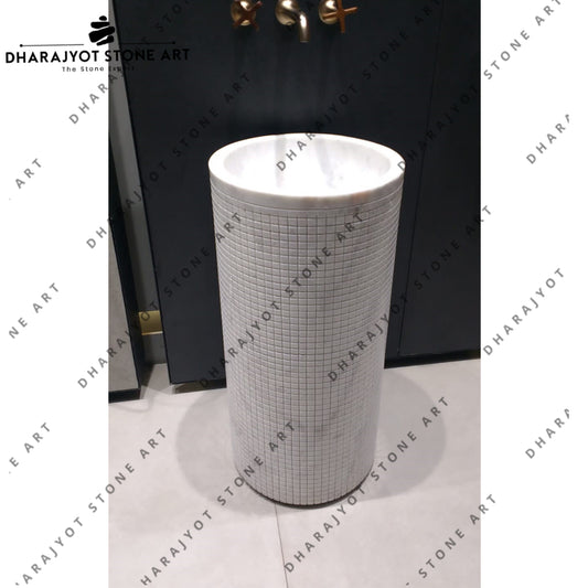 Home Decor Hand Carved Polished Marble Pedestal Basin Washing Sink