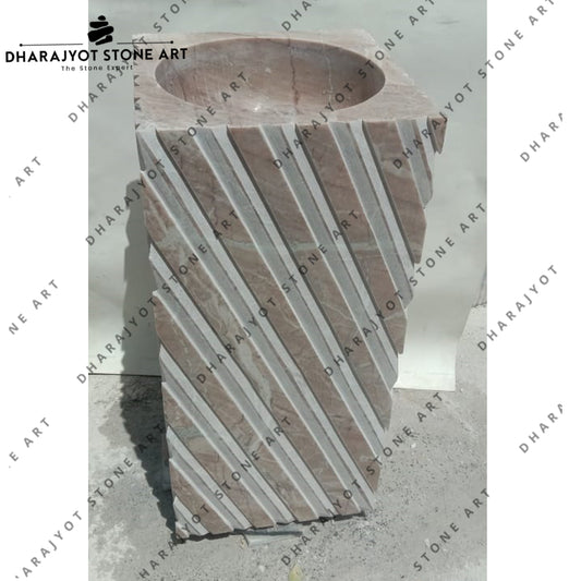 Beige Custom Natural Hand Carving Pedestal Washbasin