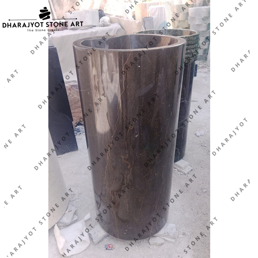 Natural Brown Marble Pedestal Washbasin