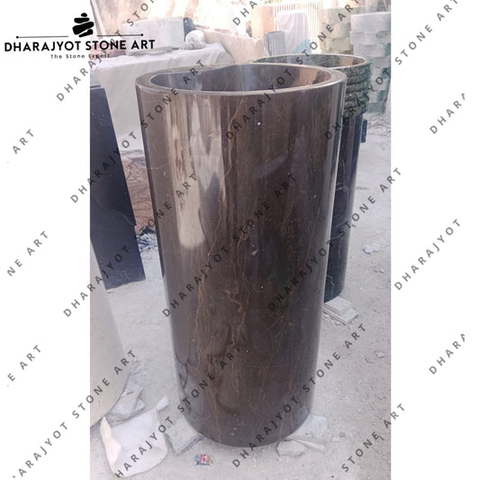 Natural Brown Marble Pedestal Washbasin