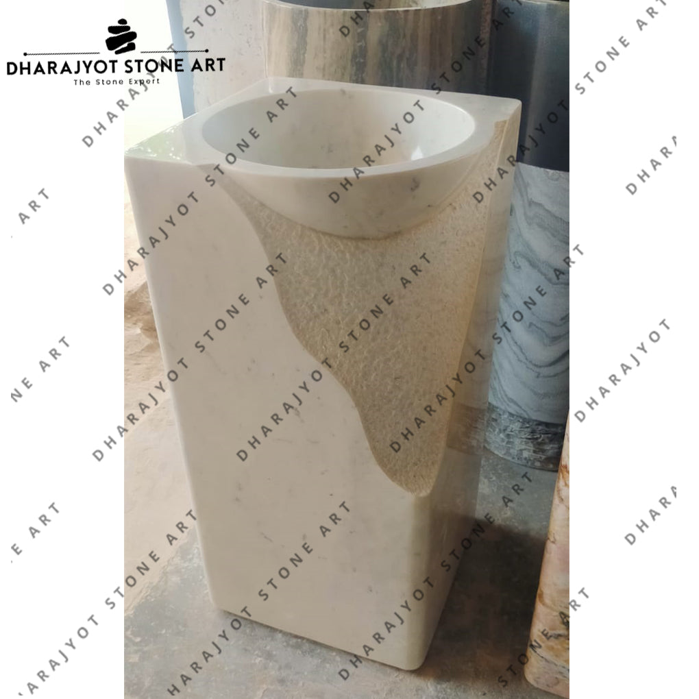 Customized Design Carrara White Marble Freestanding Washbasin