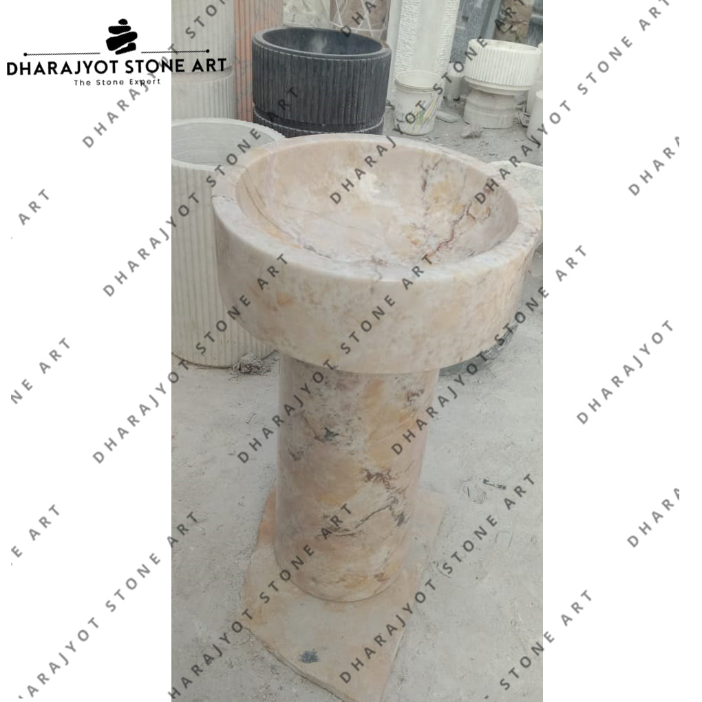 Custom Made Round Shape Italian White Marble Pedestal Washbasin