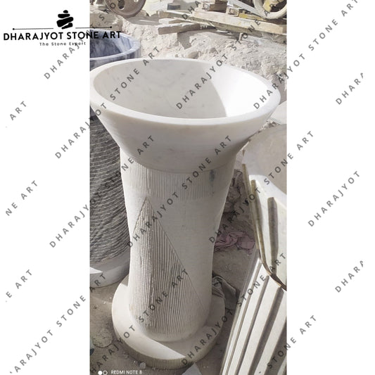 Hand Carving Round White Marble Pedestal Wash Basin